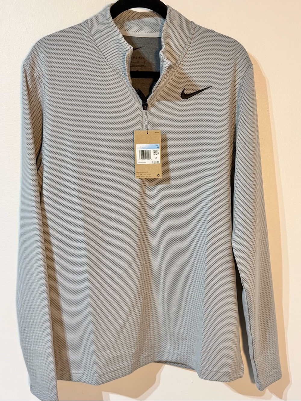 Nike Men’s Light Gray Half-Zip Performance Pullover dri-fit golf size medium new
